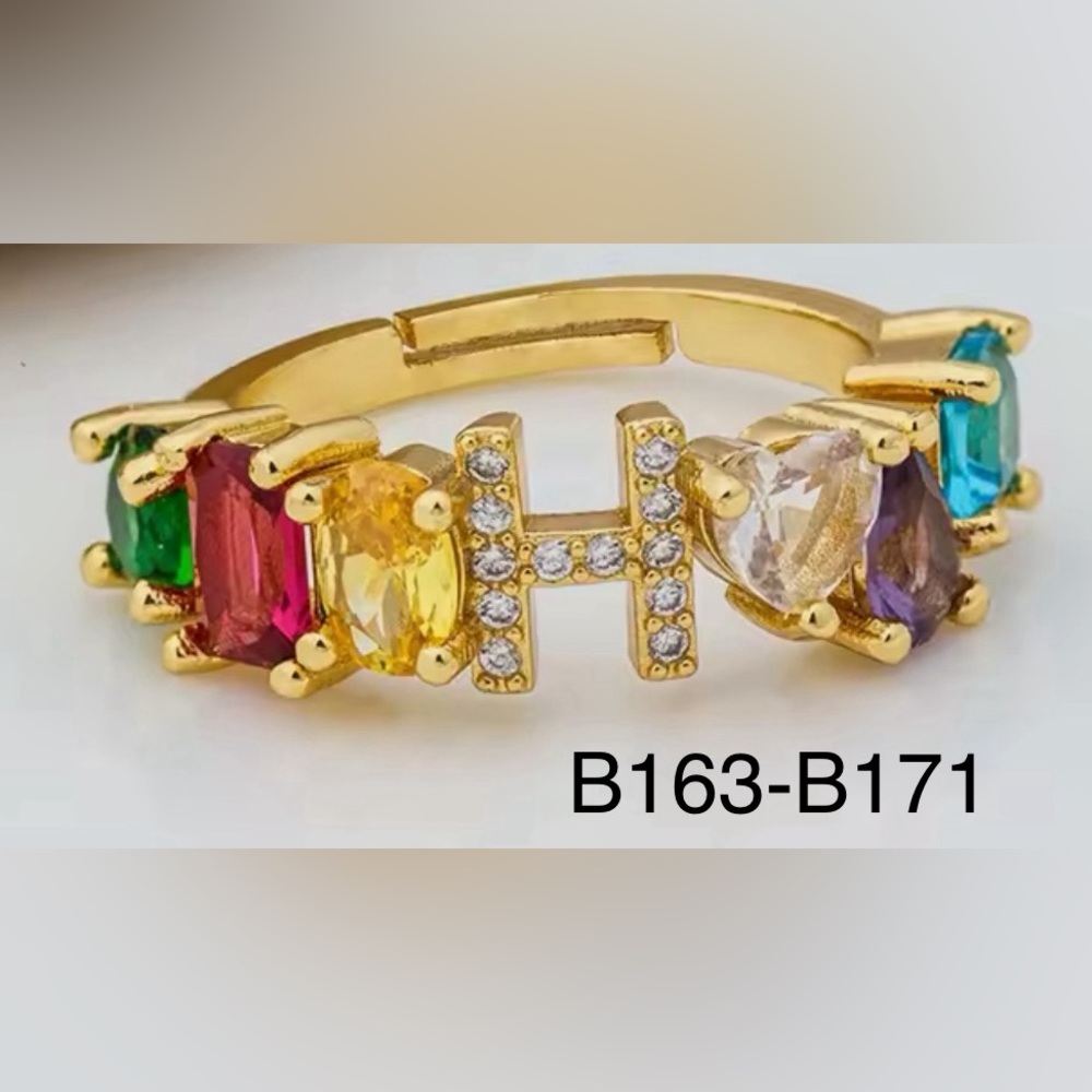 🌸 NWT  Personality Color Ring Dainty CZ Initial Capital Letter Adjustable Ring